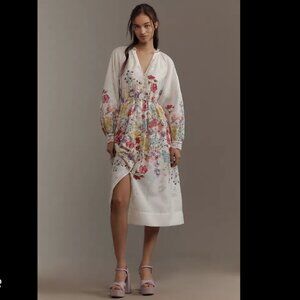 Brand New by Anthropologie Let Me Be Long-Sleeve V-Neck Floral A-Line Midi Dress